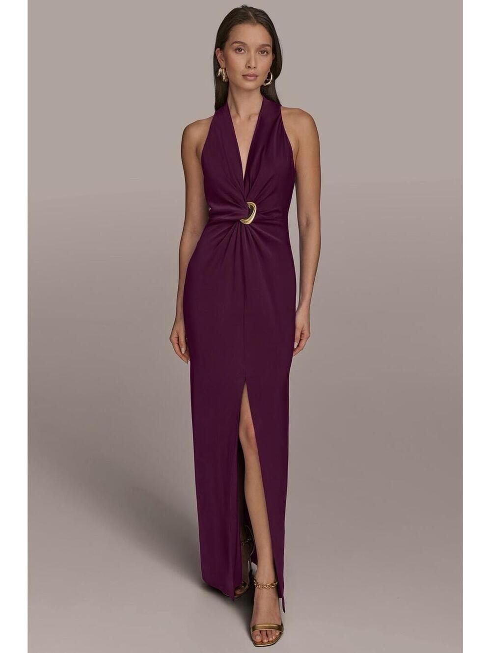 NWT Donna Karan New York Twisted Sleeveless Gown In BERRY Size 4 $239